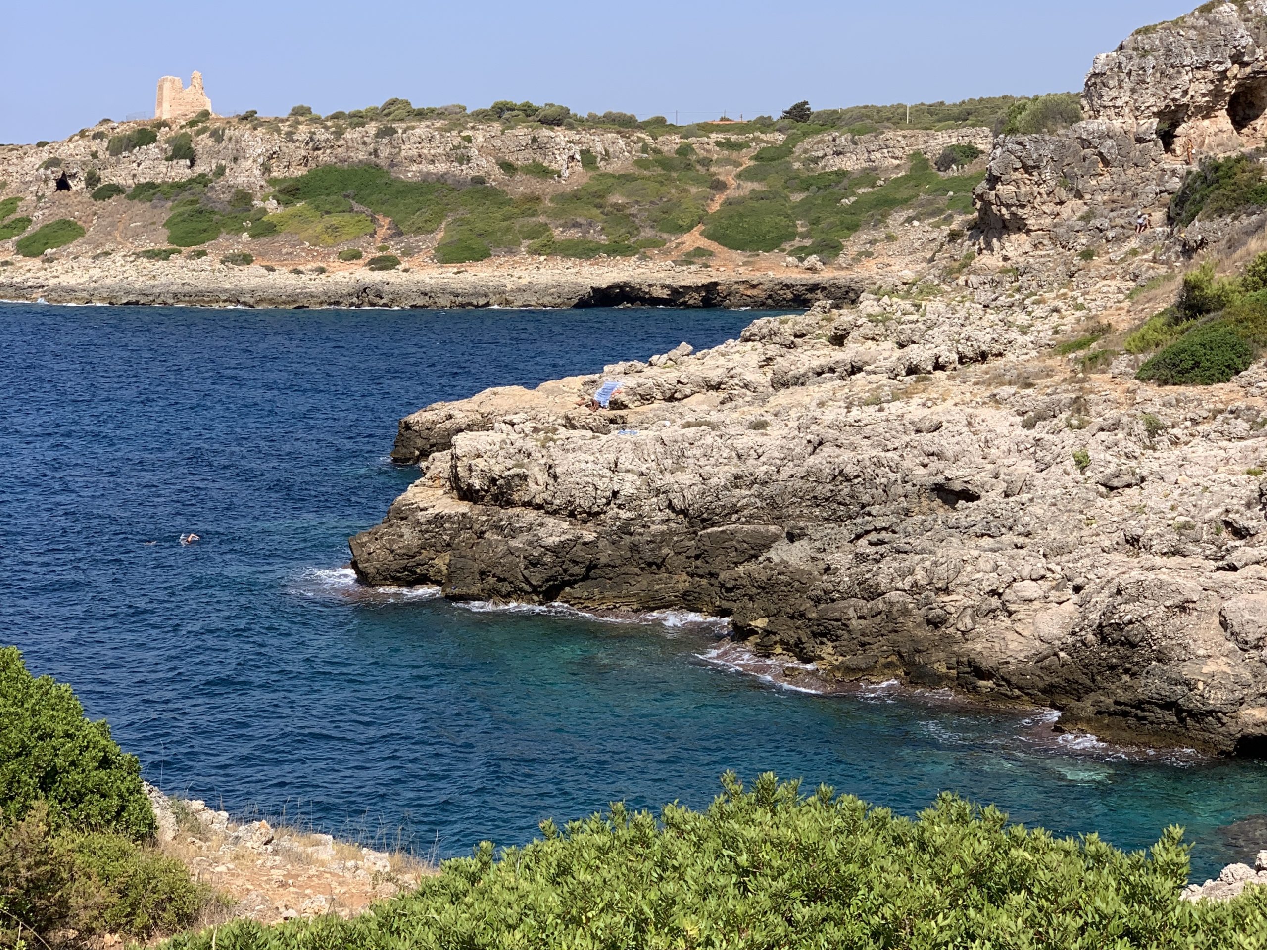 Porto Selvaggio, situated in a nature reserve, is a popular local beach with rocks | Photo © the Puglia Guys for the Big Gay Podcast from Puglia guides to gay Puglia, Italy’s top gay summer destination