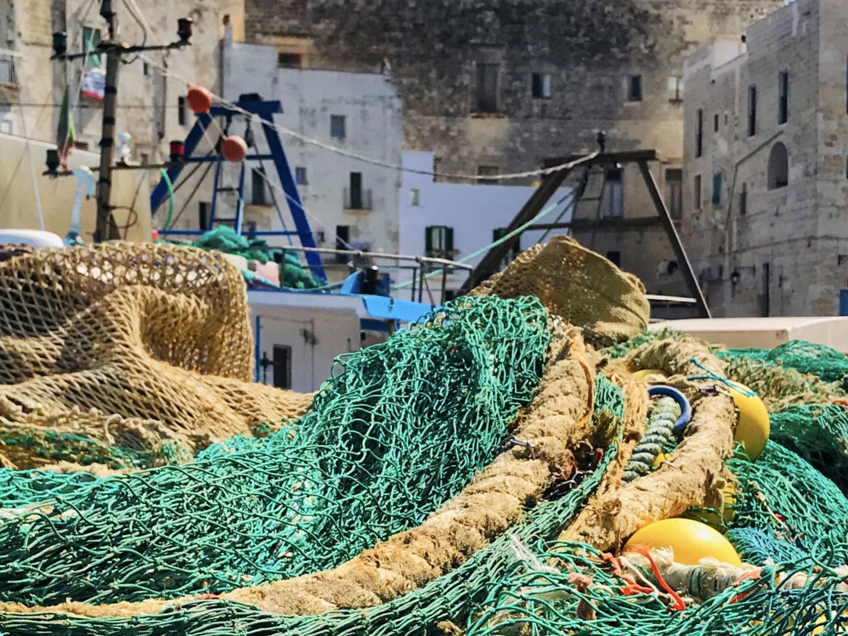 Fishing nets drying at Monopoli old port, Monopoli guide Puglia guide The Big Gay Podcast from Puglia Monopoli, Puglia