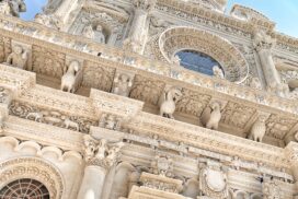 Lecce’s The Basilica di Santa Croce has one of the finest and most intricate Baroque facades in Italy, taking over 200 years to complete, its detail exquisite. Gay Puglia and gay Lecce guides brought to you by the Big Gay Podcast from Puglia.
