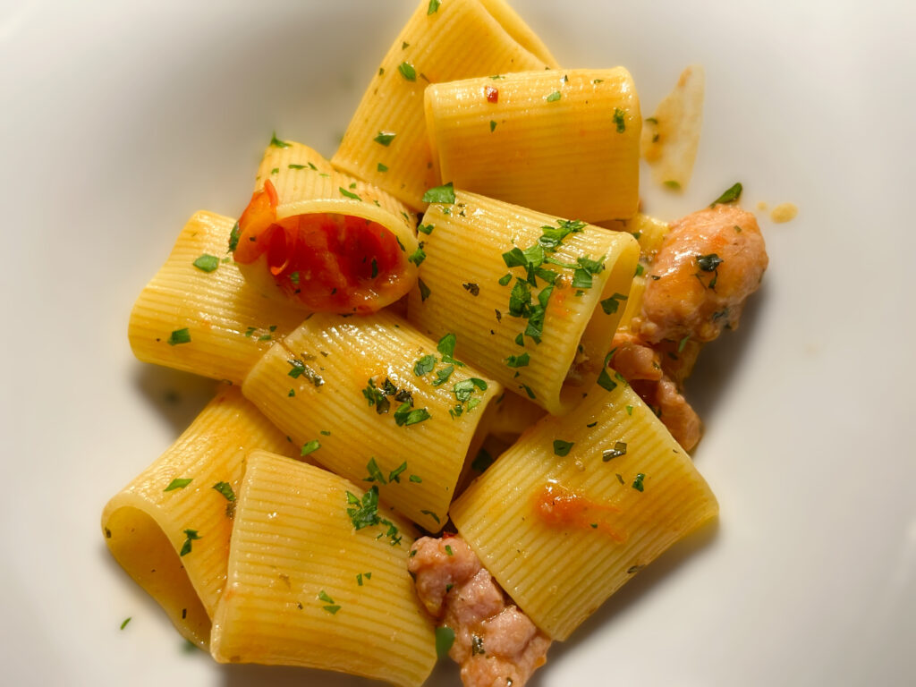 Red tuna with pasta from Ostuni Bistrot, Ostuni. Puglia is a world renowned foodie destination. Photo by the Puglia Guys.