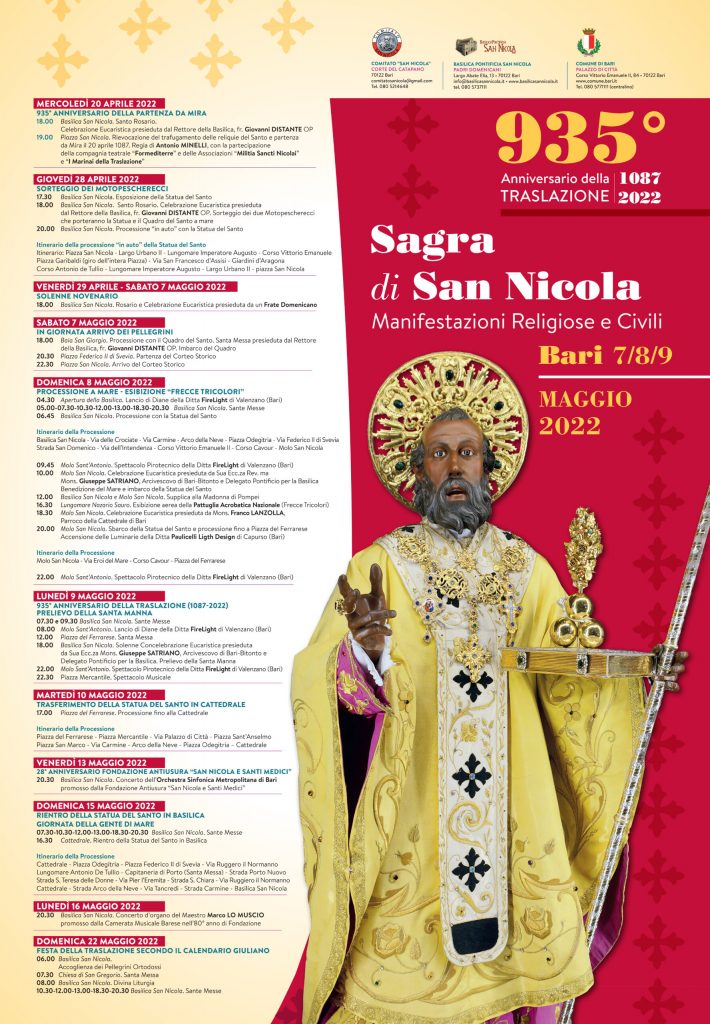 Festa di San Nicola program 2022 Festival of Saint Nicholas