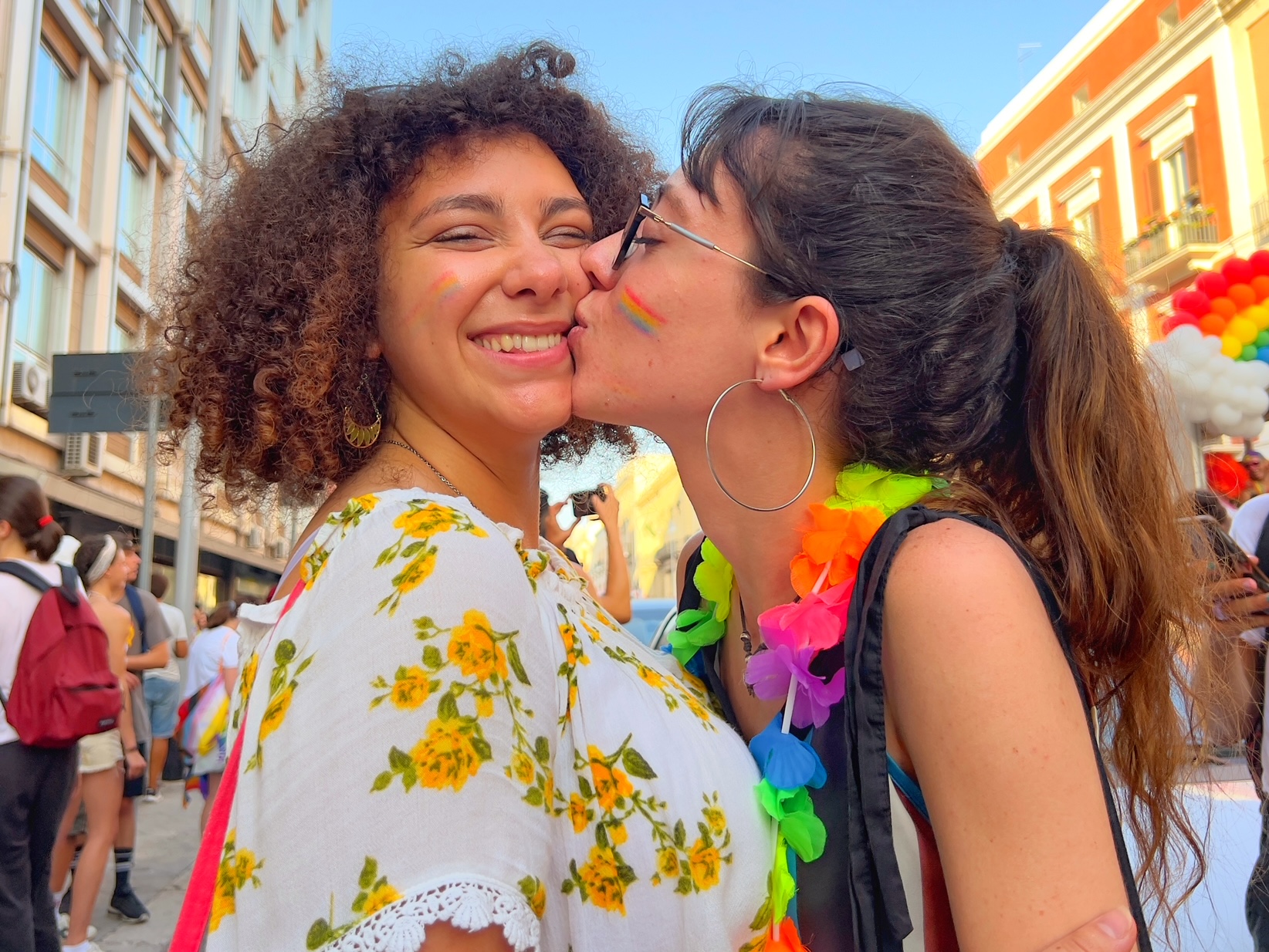 Kissing with Pride from Bari Pride 2022 | Photo copyright the Puglia Guys for the Big Gay Podcast from Puglia local guides to gay and LGBT Puglia, Italy’s top summer destination for LGBTQ+ travel