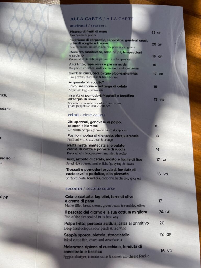 Al Trabucco da Mimì September 2022 menu