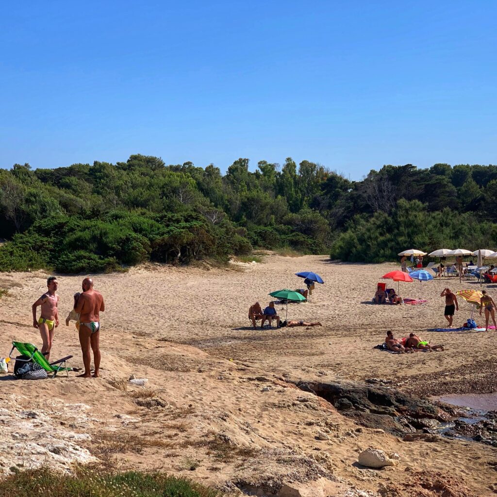 Lamaforca beach, Ostuni. A family beach nearby Ostuni well known locally for its gay cruising | Photo © the Puglia Guys for the Big Gay Podcast from Puglia guides to gay Puglia, Italy’s top gay summer destination | Puglia by beach guide to Puglia’s best beaches