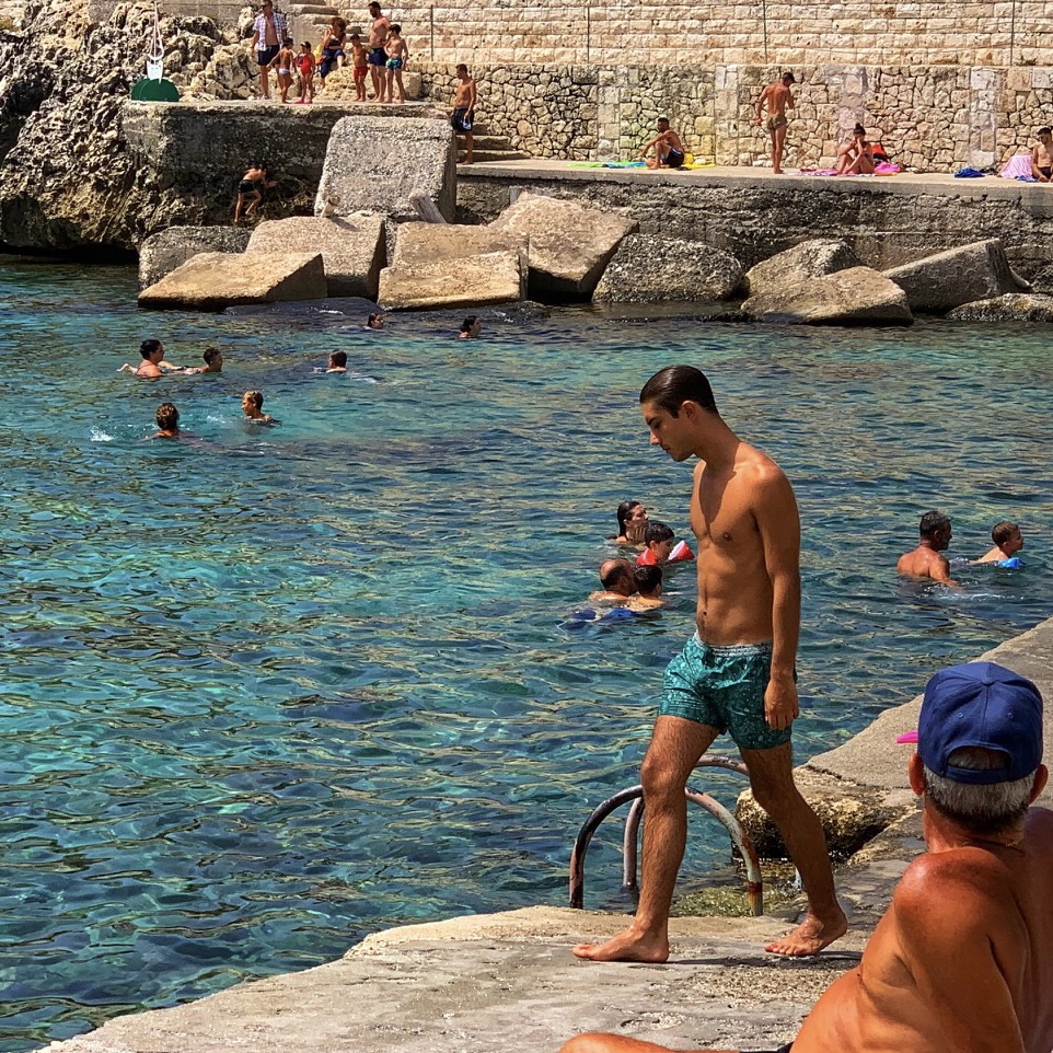 Castro Marina an extremely popular Salento swimming spot | Photo © the Puglia Guys for the Big Gay Podcast from Puglia guides to gay Puglia, Italy’s top gay summer destination | Puglia by beach guide to Puglia’s best beaches