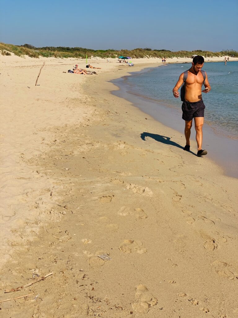 Punta Penna Grossa beach, situated in the Torre Guaceto nature reserve, is one of Puglia’s most popular family beaches | Photo © the Puglia Guys for the Big Gay Podcast from Puglia guides to gay Puglia, Italy’s top gay summer destination