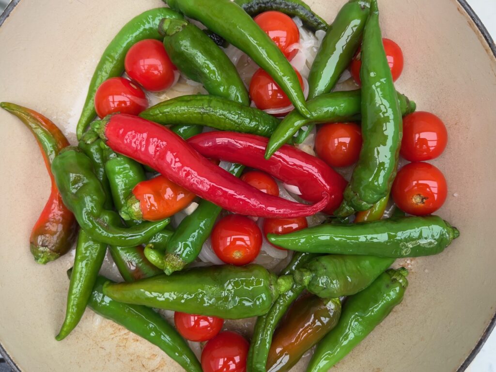 Eat Puglia. Friggitelli peppers from Puglia bought from the market are sensational when fried in extra virgin olive oil, or softly sautéed with fresh seasonal tomatoes. 