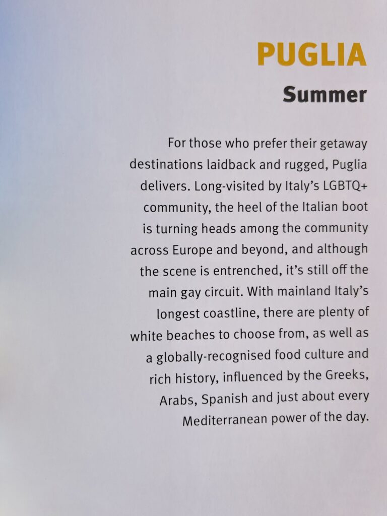 Rough Guide travel guide name Puglia as top gay European travel destination