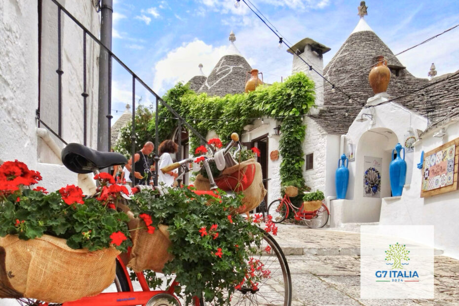 Alberobello, Puglia. One of destinations nearby the venue for the next summit of G7 leaders to be held in Puglia on 13-15 June 2024. The G7 meeting will take place at the luxury resort of Borgo Egnazia on Puglia’s Adriatic coast, located between Bari and Brindisi. The holiday resort, which is also known for its spaghetti all’assassina – one of Puglia’s most sought after dishes – is popular with celebrities including Madonna, who visited in 2016, 2017 and again in 2021. It was the venue chosen by Justin Timberlake and Jessica Biel for their “hush-hush” 2012 wedding.